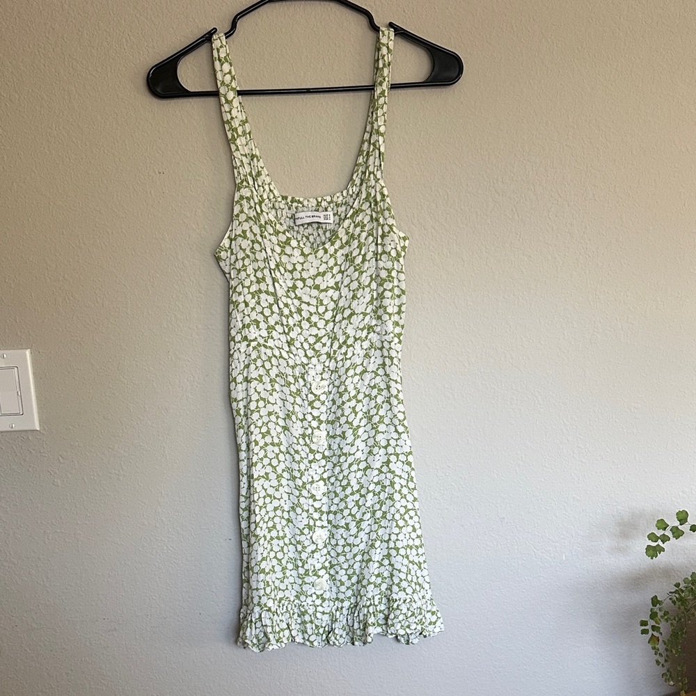 Faithfull the Brand White and Green Mini Dress